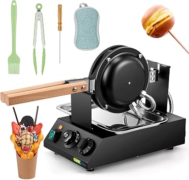 1400W Bubble Waffle Maker Non-stick Electric Waffle Iron Machine 360 Rotate 482F/250C 3Min Fast Heating with 4 AccessoriesBrush/Clip/Picker/Dishcloth