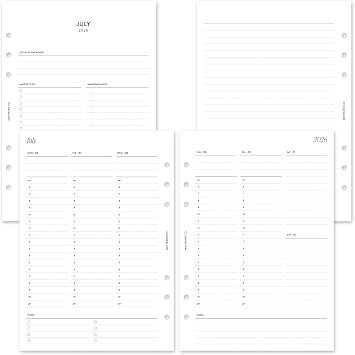 MAY PAPER CO. 2026/2027 WEEKLY Planner Insert Dated Week on 2 Pages Vertical Hourly - A5 Size | July 2026 - June 2027 | Planner Refill Insert