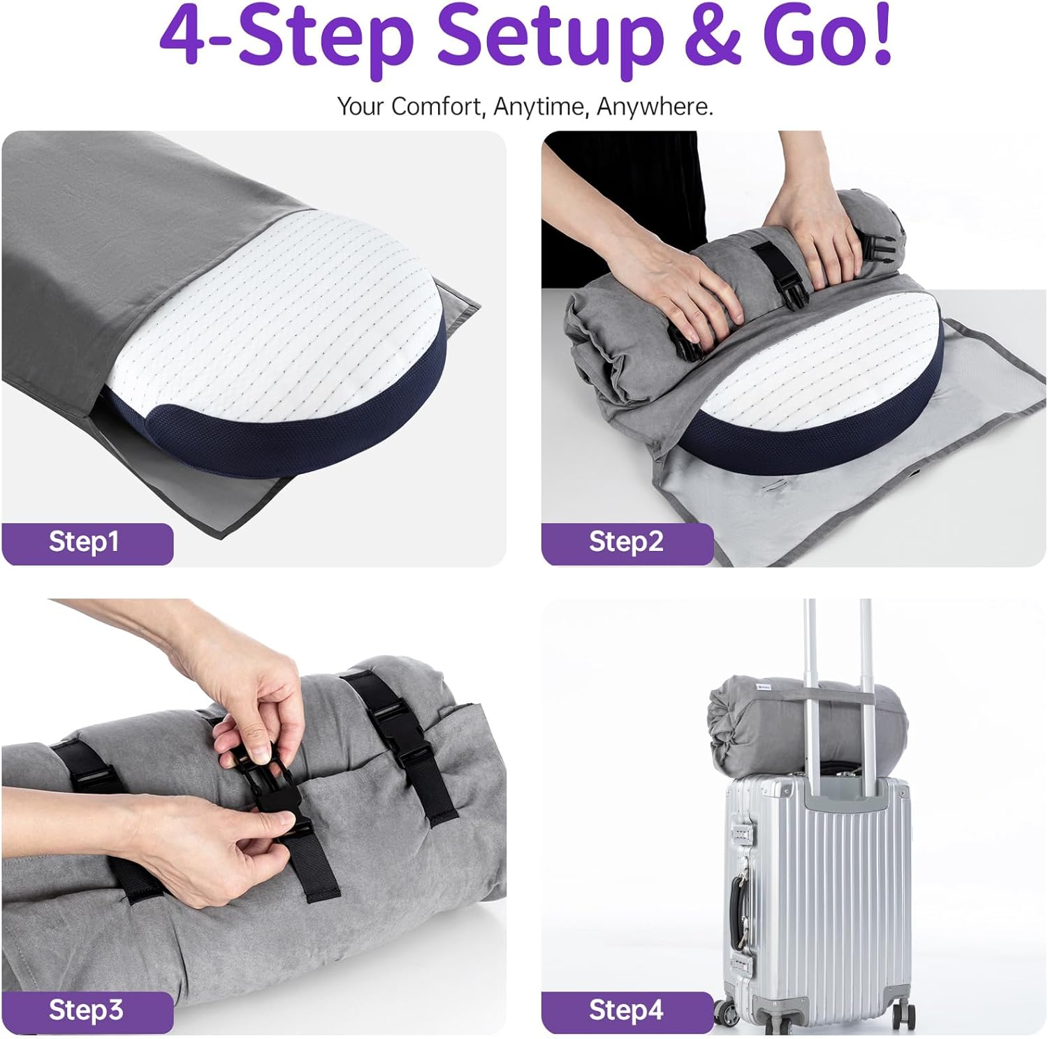 Compact Memory Foam Travel Pillow - Standard Size Cervical Neck Support for Sleeping, Roll-Up Orthopedic Bed Pillow for Hotel, Camping & Backpacking, Cooling 3D Air-Grid with Carry Bag - Image 5