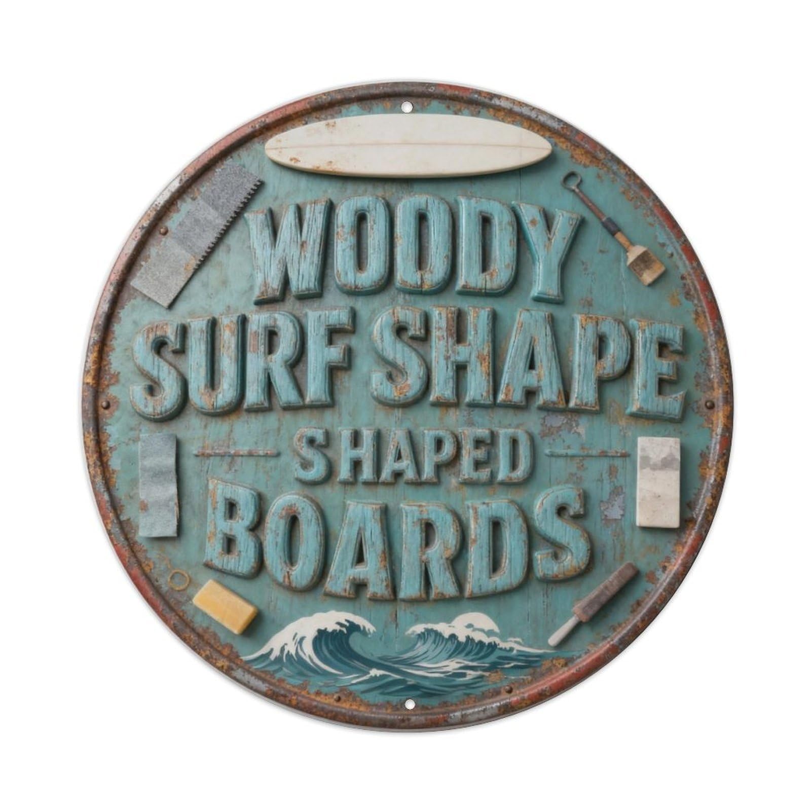 WOOD SURF SHOP SHAPED BOARDS Metal Tin Sign Plaque