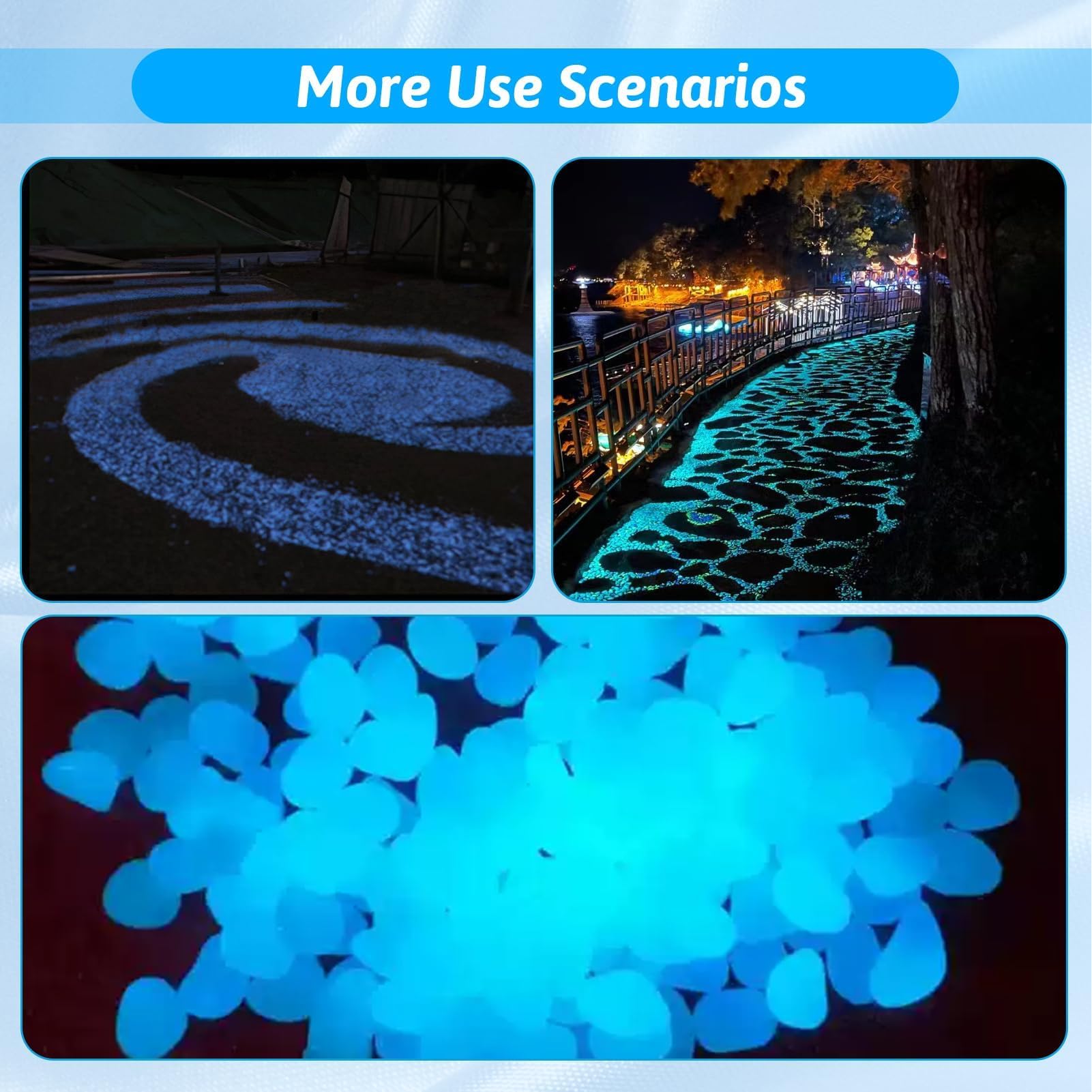 Pietre Luminose da Giardino 300 Pezzi, Sassi da Giardino, Decorative Sassi Luminosi, Brillanti Ciottoli, Pietre Luminosi per Acquario Prati Terrazza, Sassi Decorativi per Vasi, Pietra Luminosa Bianco