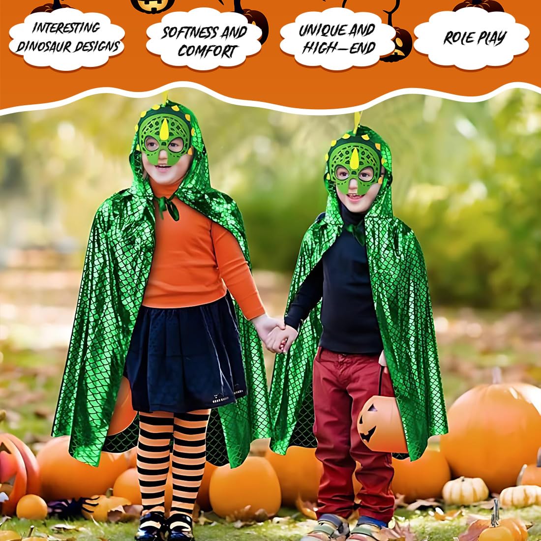 Costume Da Drago Per Bambini – Mantello Con Cappuccio E Maschera, Cosplay Dinosauro Per Halloween