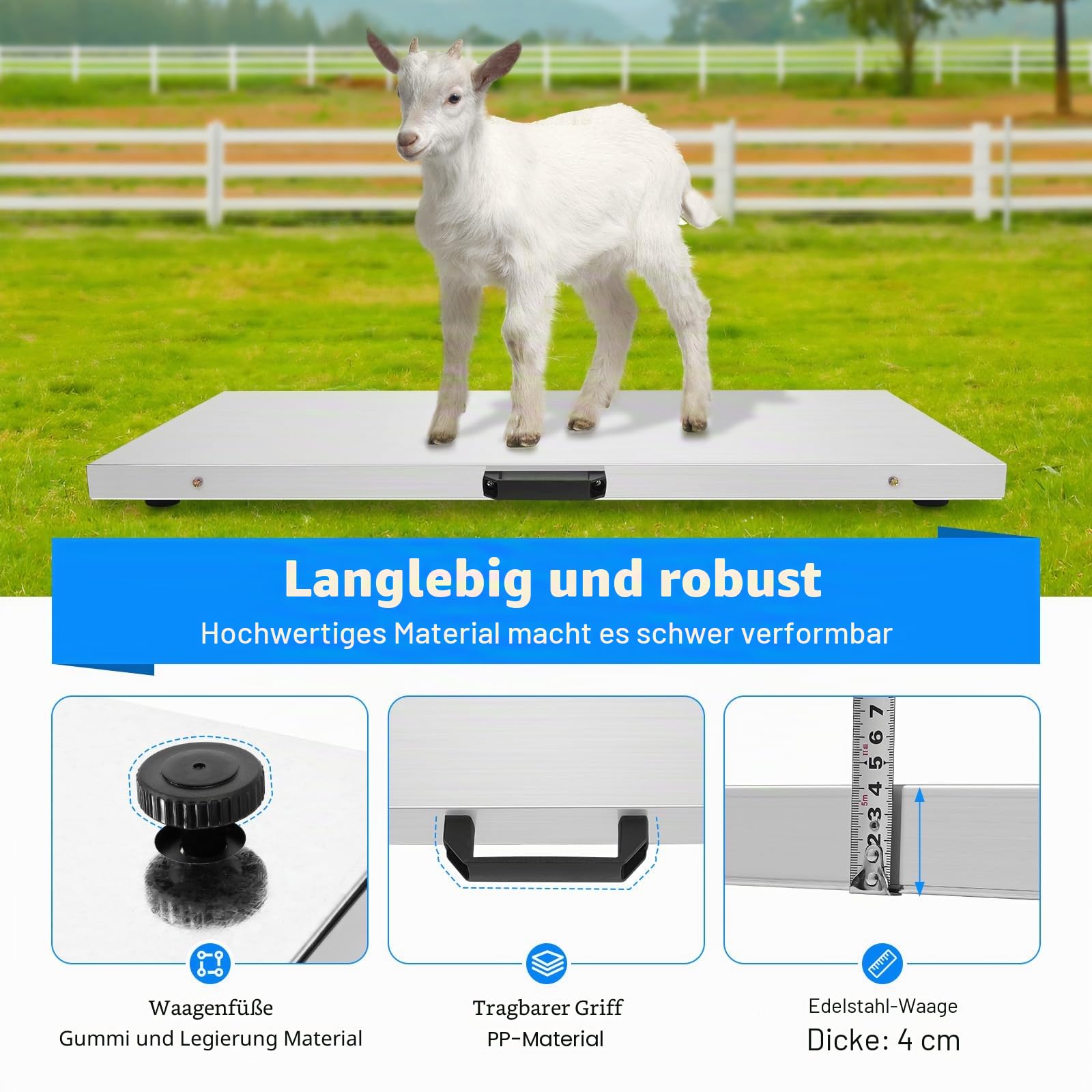 Bodenwaage Veterinärwaage Tierwaage 300KG,Hundewaage Paketwaage Katzenwaage Plattformwaage 103cm x 53cm, Industriewaage Schwerlastwaage,Wägeeinheit kg/oz/lb,LCD