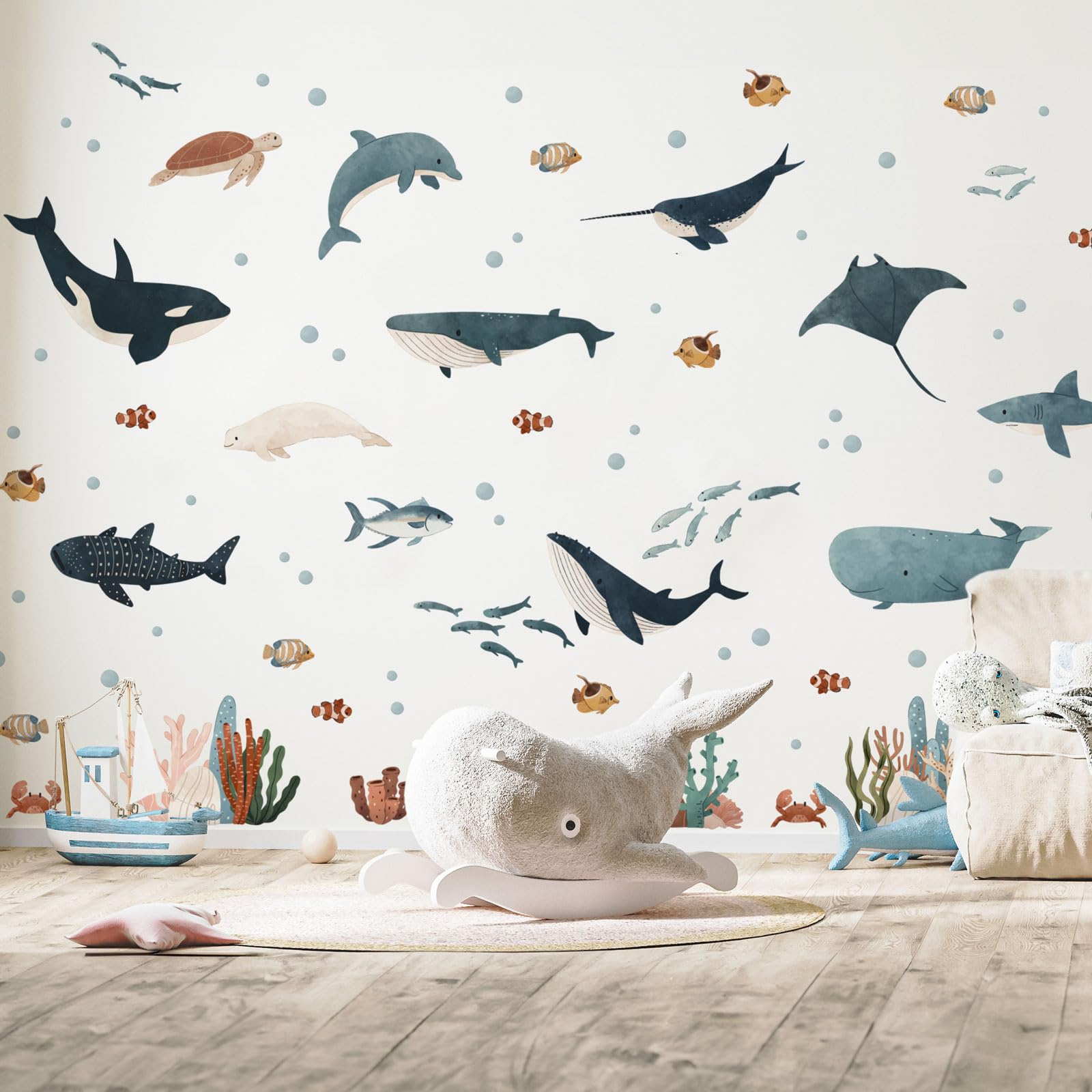 Stickerscape Ocean Friends Scene Ocean Friends Wall Stickers – Underwater Scene Wall Decals For Kids Room, Easy To Apply & Removable, Ideal For Nursery & Playroom Décor