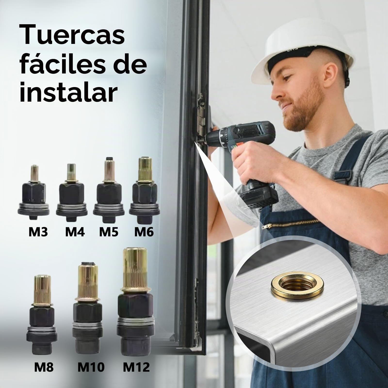 7 piezas de juego de alicates para tuercas de remache Set M3, M4, M5, M6, M8, M10, M12 – Alicate para tuercas de remache con tuercas y tuercas de prensado, kit de herramientas para tuercas rivet/juego