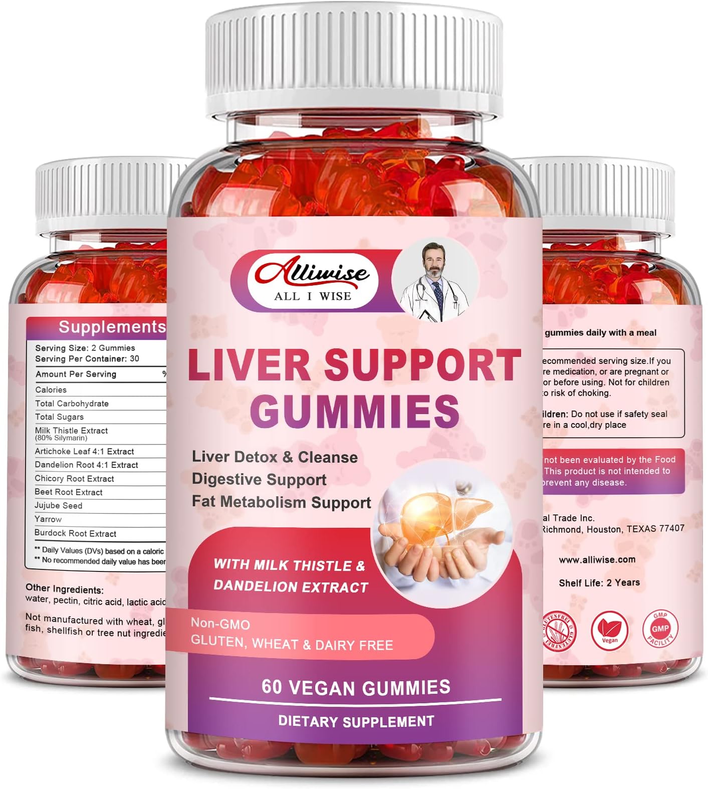 Liver Support Gummies with Milk Thistle & Dandelion Extract, 80% Silymarin Extract, Liver Cleanse Detox & Repair, Natural Liver Health Formula