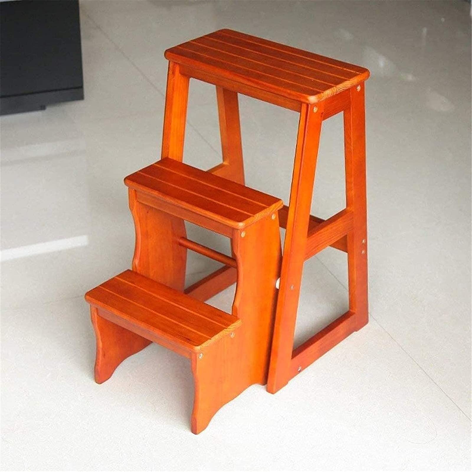Taburete Plegable de Madera de 3 Niveles, Silla portátil para escaleras, Antideslizante, Resistente y Duradero, Ideal para la Cocina, como Escalera de Almacenamiento o para Ahorrar