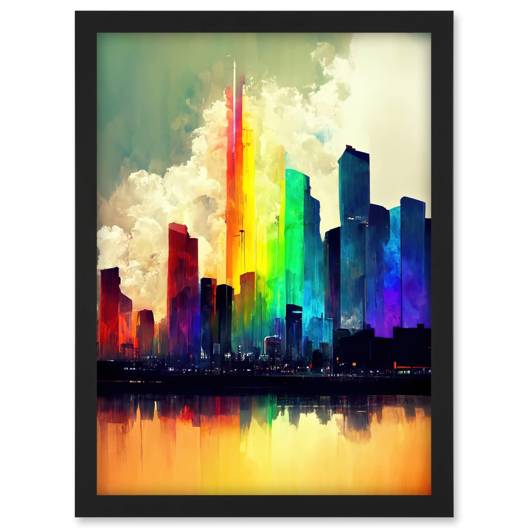 Doppelganger33 LTD Glass City Of Rainbow Reflections Cityscape Artwork Framed A3 Wall Art Print