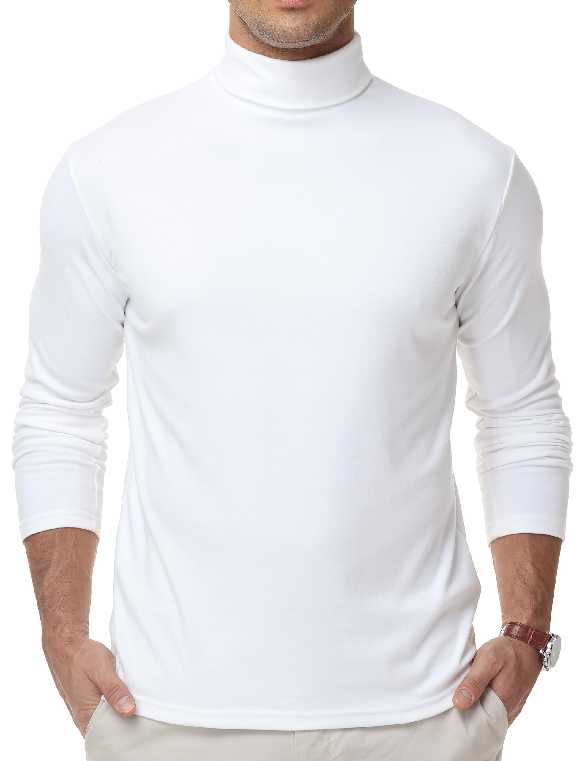 Maglia termica da uomo a collo alto, a maniche lunghe, strato di base, girocollo, in morbido pile come tessuto