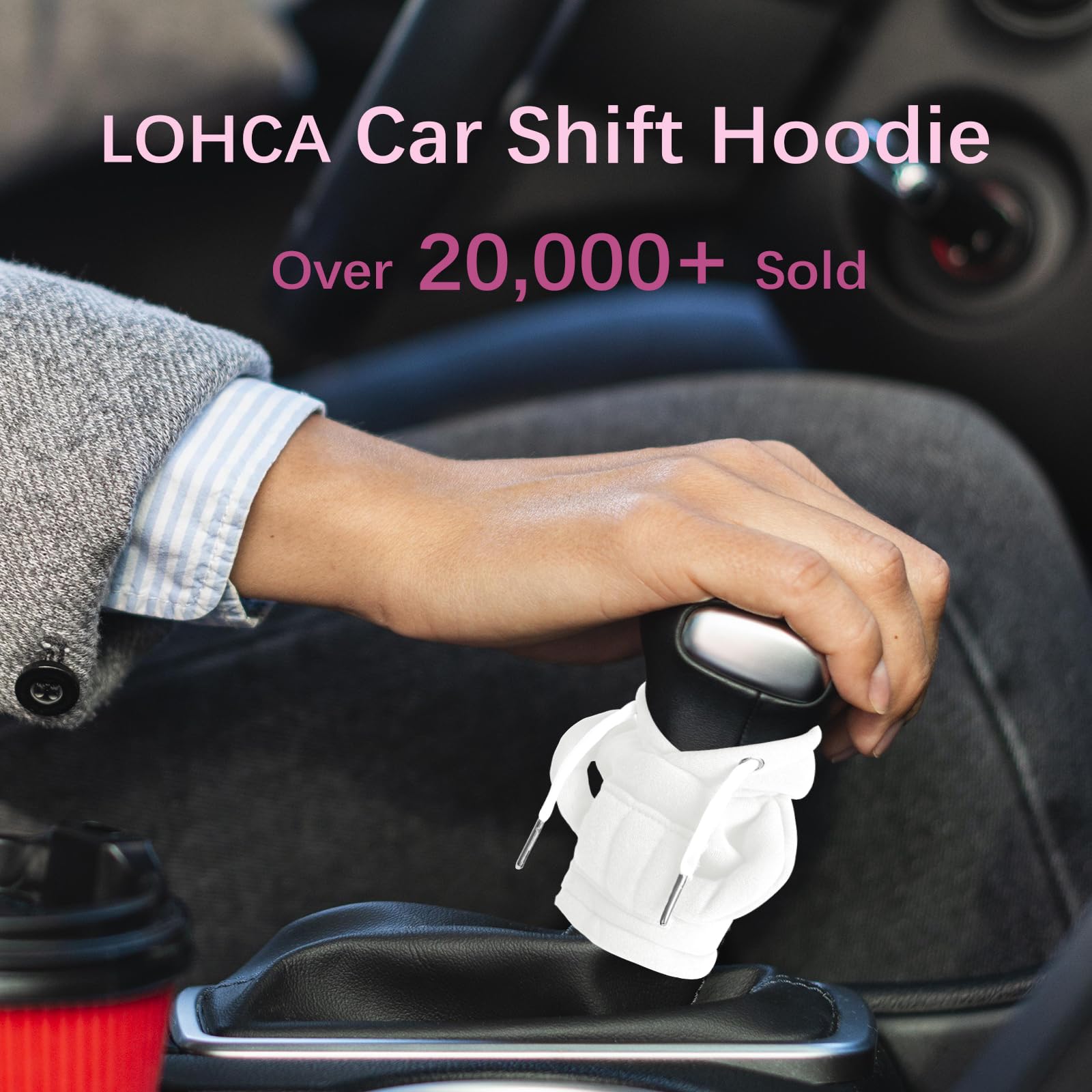 Lohca Car Gear Shift Knob Cover Hoodie, Gear Stick Knobs Cover, Car Shifter Cover, Cute Car Interior and Automotive Accessories, White