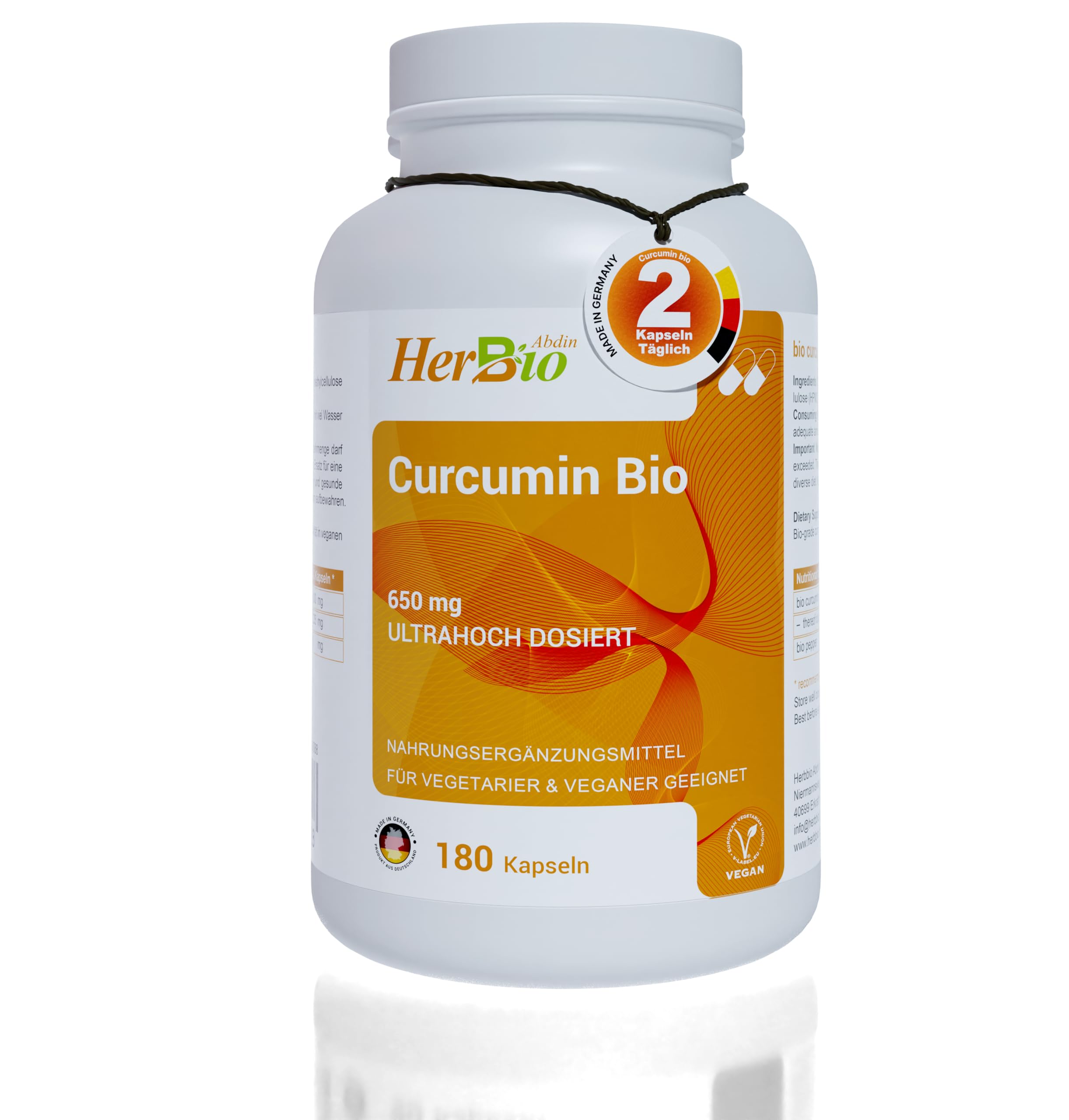 Bio Curcumin Kapseln 617 mg Curcuminoide pro Kapsel entspricht 20000 mg Kurkumapulver mit Bio Schwarzem Pfeffer 180 vegane Kapseln Made in Germany