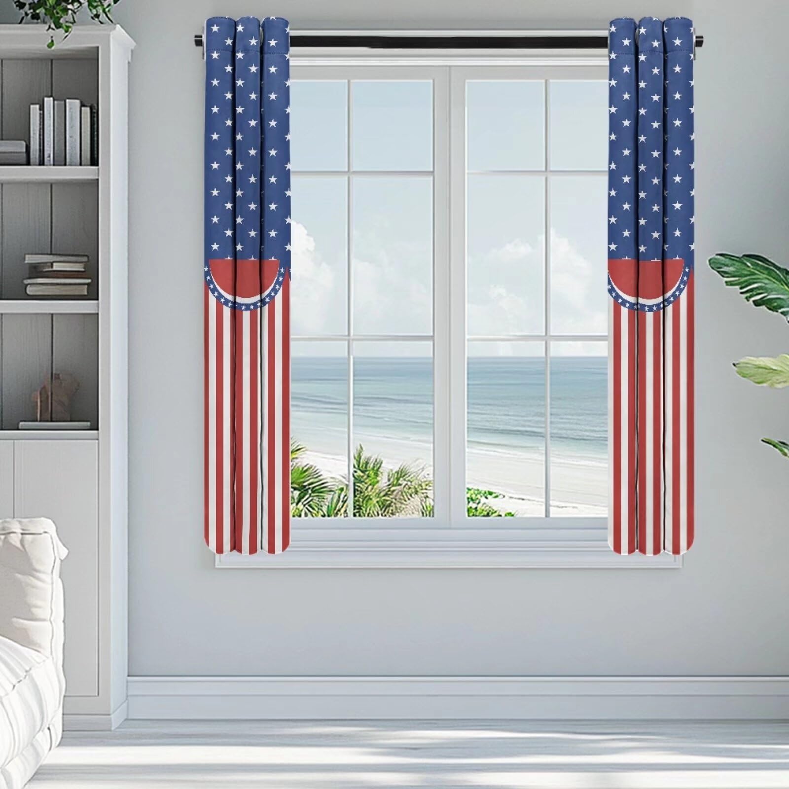 PJHEQOXE Stars Stripes Blackout Curtains for Bedroom 2 Panels Set, Nursery Thermal Insulated Window Treatment Curtains 55 Inch Length Blackout Drapes for Independence Day Room Decoration(Red Blue)