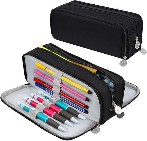 Chelory Estuche para lápices de gran capacidad, bolsa de almacenamiento grande, bolsa de lápices de 3 compartimentos para papelería, estuche para