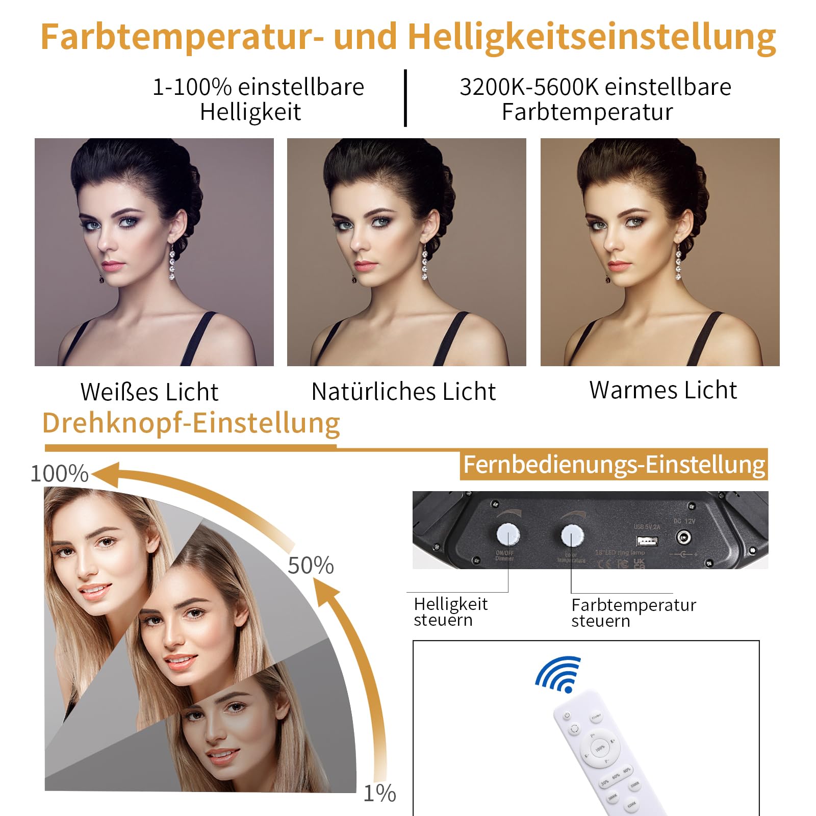 18 Zoll LED Ringlicht mit Stativ, 38 W 3200-5600K Dimmbare, für Beauty-Fotografie, YouTube TikTok, Make-up, Selfie, Porträt, Tattoo, Augenbrauen