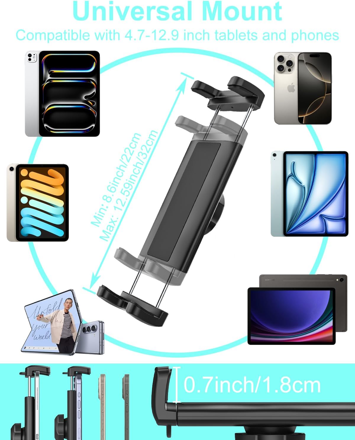 Golf Cart Tablet & Phone Holder, [Metal Material] Golf Cart iPad Mount for EZGO, Club Car, Yamaha, Golf Tablet Mount for iPad Pro, Air, Mini, Galaxy Tabs, Z Fold, iPhone, All 4-12.9'' Device