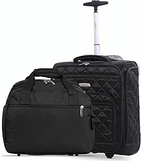 Carry On Suitcase Fits 45x36x20cm easyJet Maximum Size 2 Wheel Soft Shell Cabin Luggage (42x35x20cm) + 40x20x25cm Ryanair Maximum Carry On Cabin Luggage Holdall – 2 Piece Luggage Set Bundle