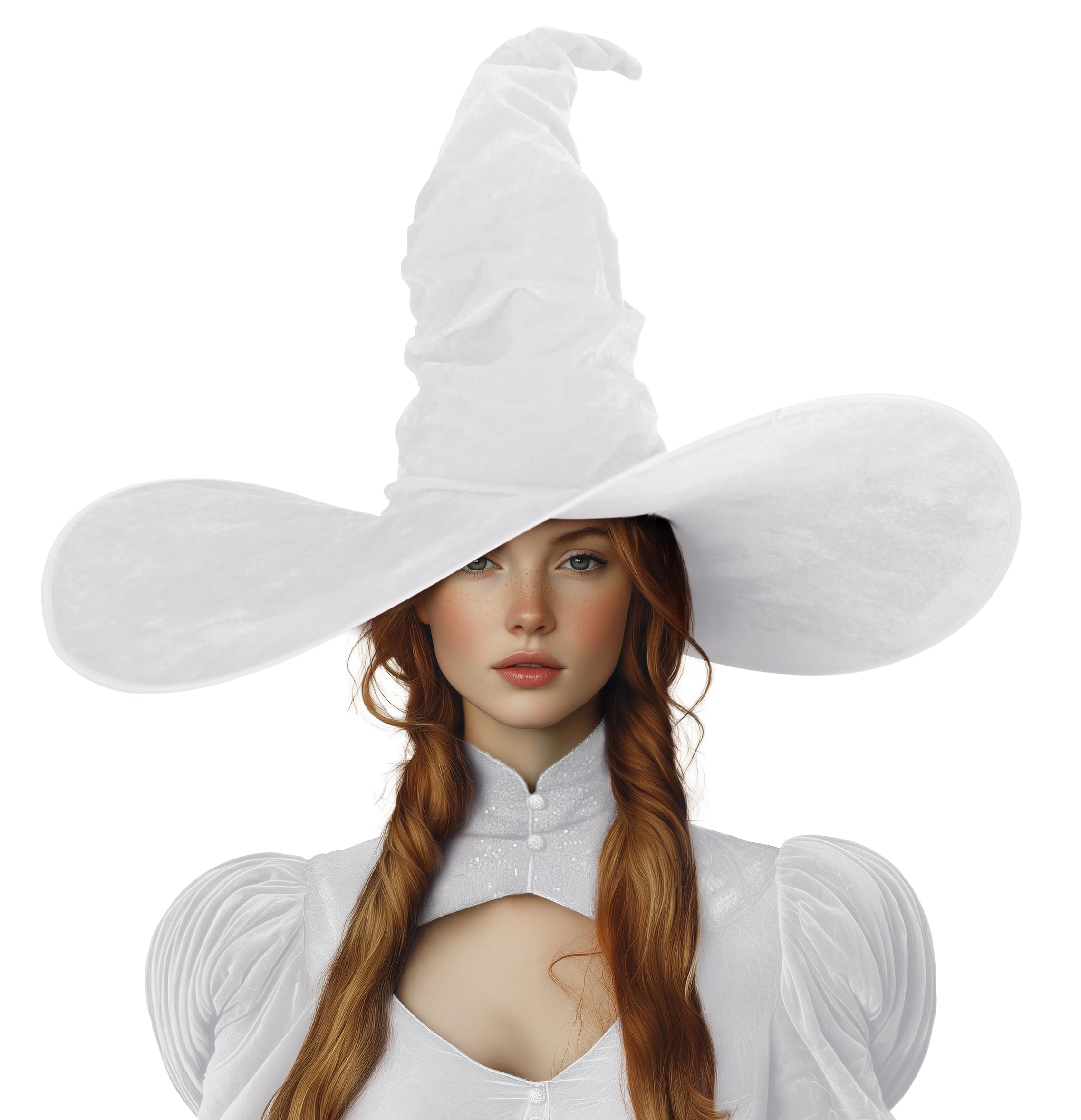 VZQI Witch Hat for Women, 24-Inch Oversized Ruched Halloween White Hat