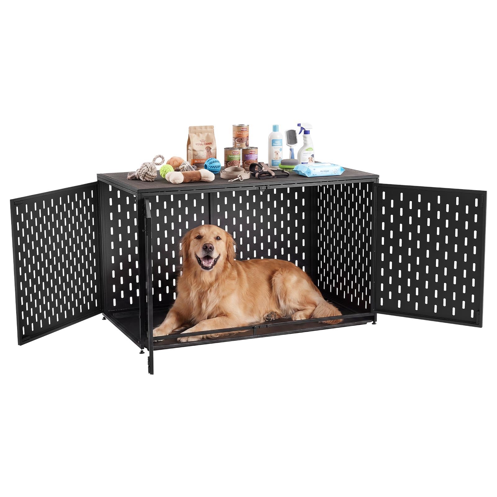 Jaula para Perros Grandes VEVOR Mueble Antitirones de Acero con 3 Puertas