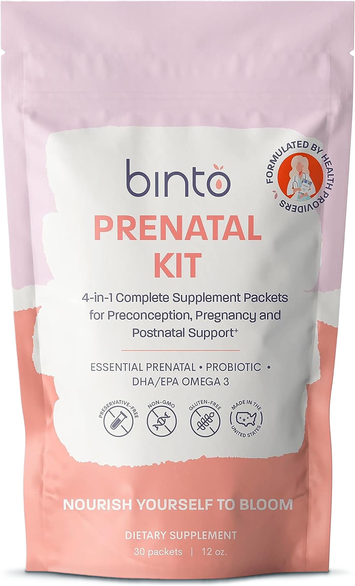 Prenatal Kit - 4-in-1 Supplements for Healthy Mom & Baby - 30 Day Supply - Multivitamin, Probiotics, Iron, DHA, Methylated Folate & Folic Acid - Non-GMO, Gluten-Free, Vegetarian