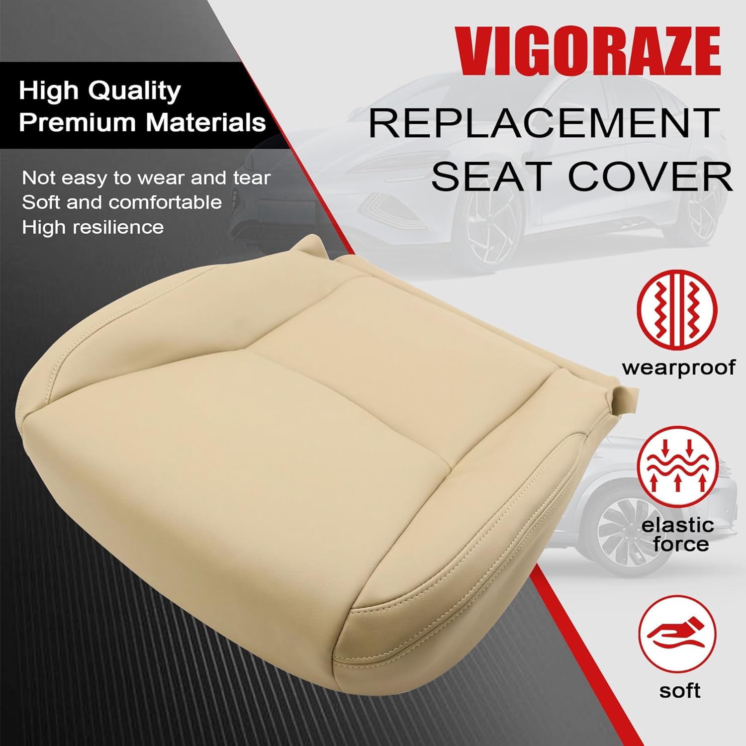 Driver Bottom Leather Replacement Seat Cover Tan Compatible with Lexus GX470 2003 2004 2005 2006 2007 2008 2009