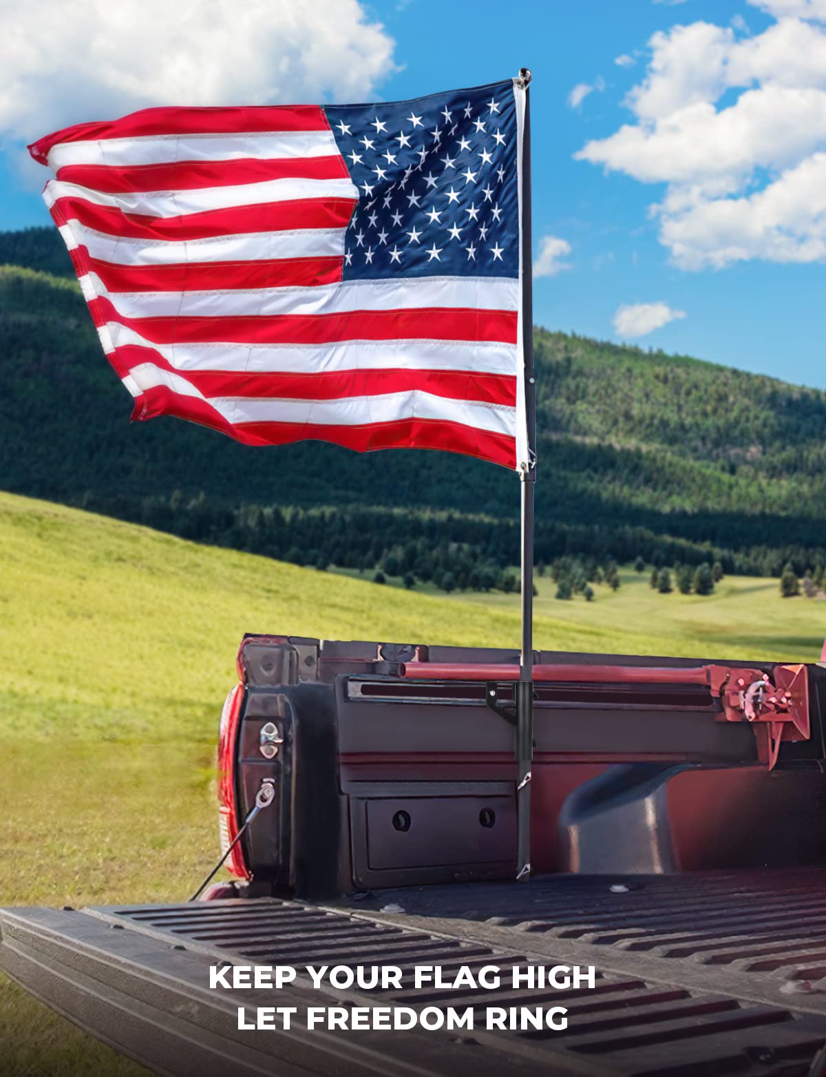 ISSYAUTO Truck Bed Rail Flag Pole Holder Mount Compatible