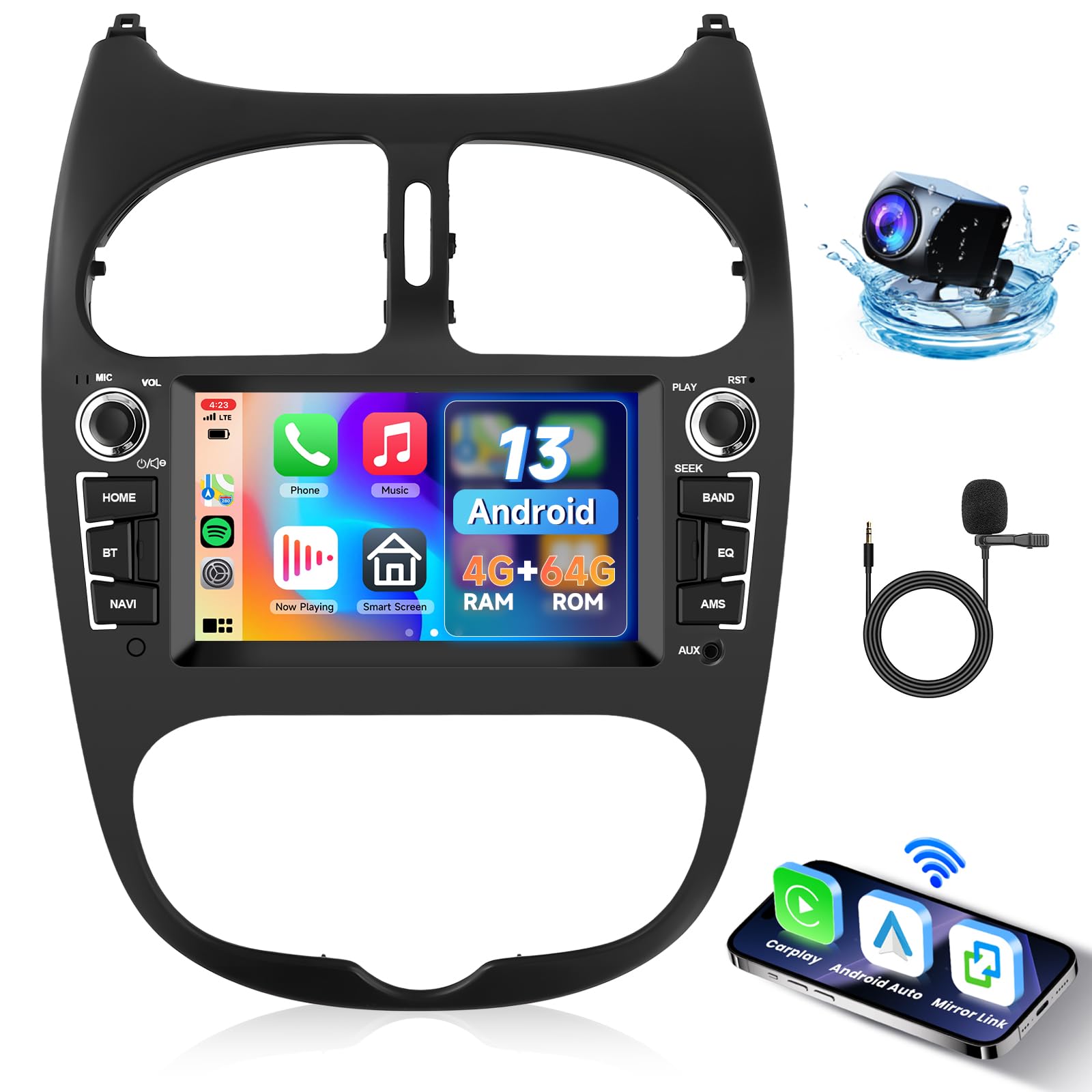 4GB+64GB Android Autoradio pour Peugeot 206 206CC 206SW 1998-2016 Citroen C2 2004-2008, Hodozzy 6,2 Pouces Écran Tactile avec Carplay sans Fil Android Auto GPS WiFi Bluetooth FM/RDS DSP Canbus Caméra