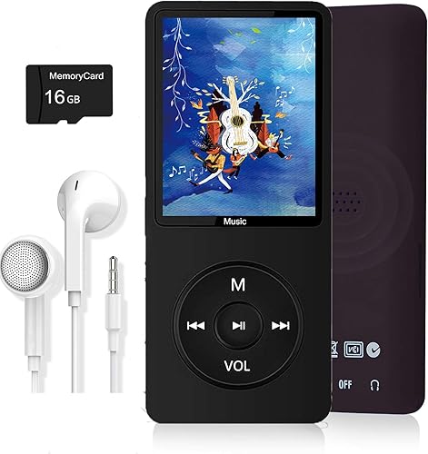 Reproductor de MP3, reproductor de música con tarjeta micro SD de 16 GB, altavoz integradofotoreproducción de videoradio FMgrabadora de vozlector de