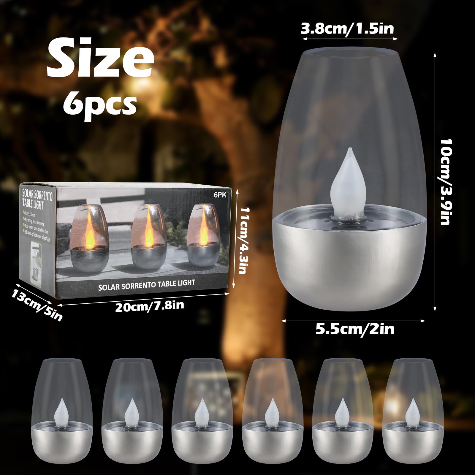 6pcs Velas led efecto llama,Velas led exterior,Velas led recargables,Velas de té LED parpadeantes,Velas de té solares sin llama,Velas solares,para exteriores,jardín,terraza,balcón,decoración