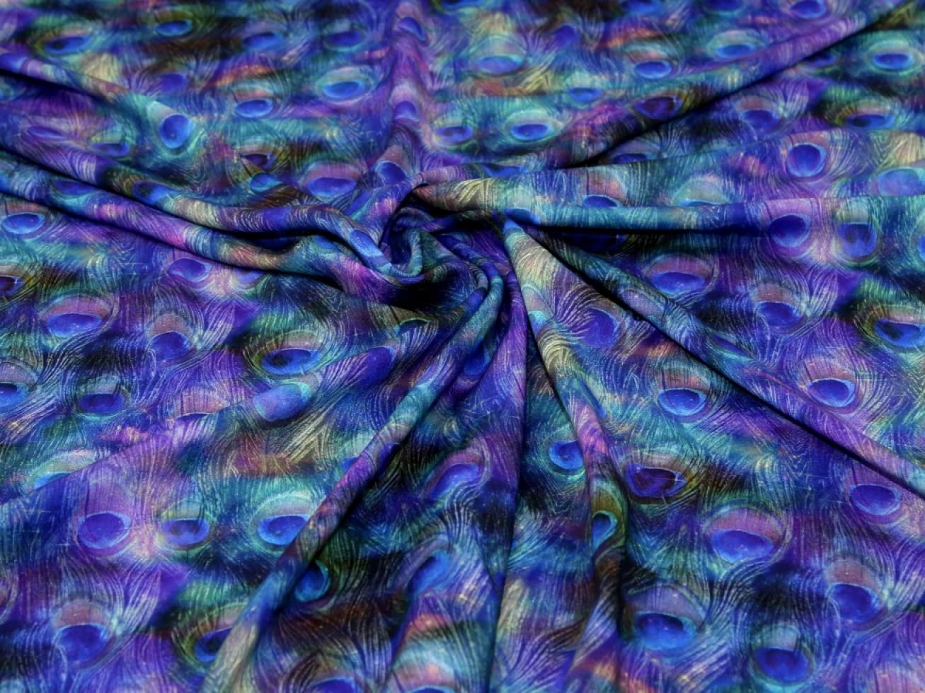 Minerva Exclusive Peacock Nebula - Feathers, Patterned - POD Print-On-Demand Dressmaking/Apparel Fabric - per metre