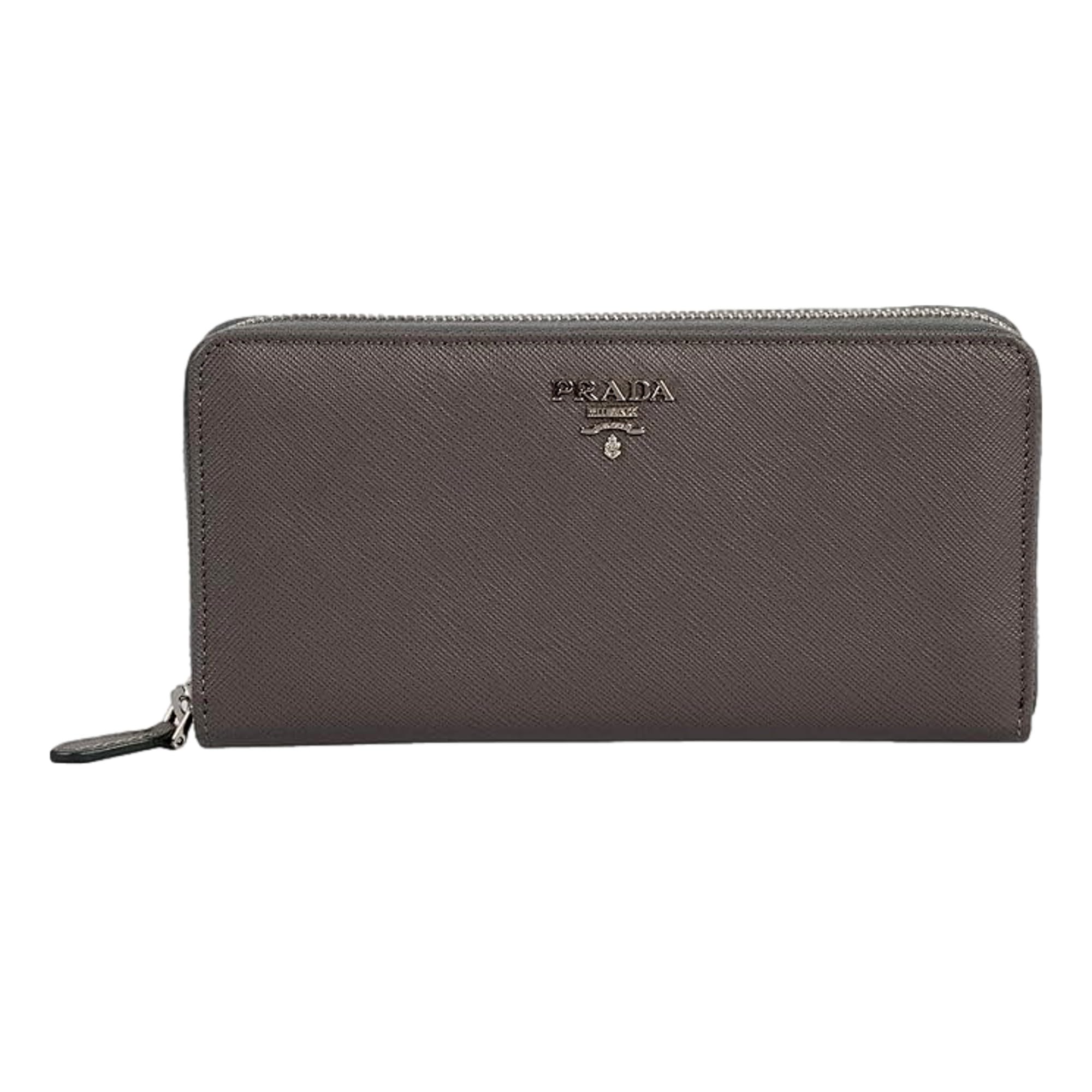 Prada Continental Zip-Around Wallet Saffiano Leather Argilla Grey