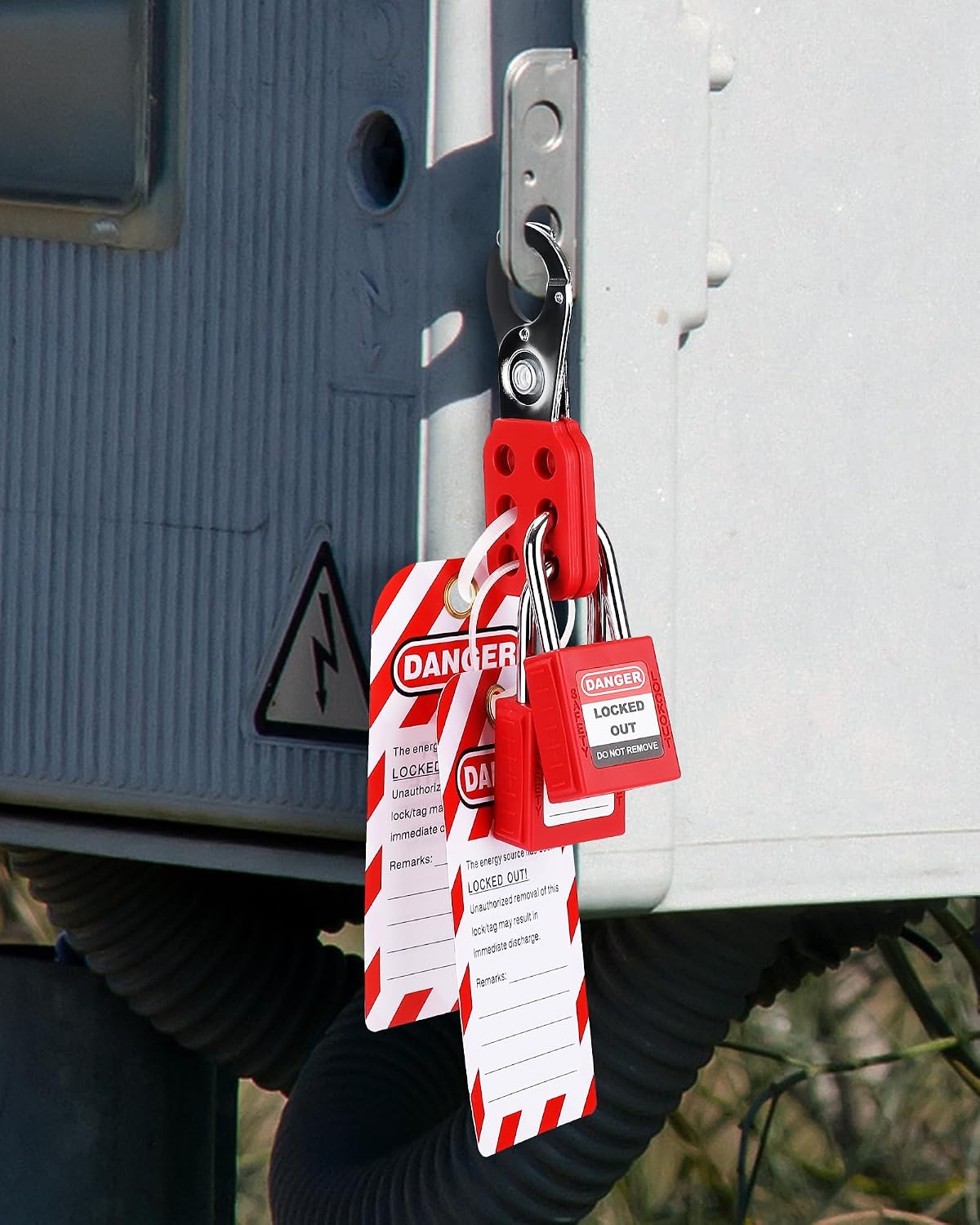 Loto Lockout Tagout Kit, OSHA Compliant Electrical Lockout Set with 2 Padlocks, 1 Hasp, 2 Breaker Locks, Tags and Portable Waist Bag for Industrial Electrical Safety