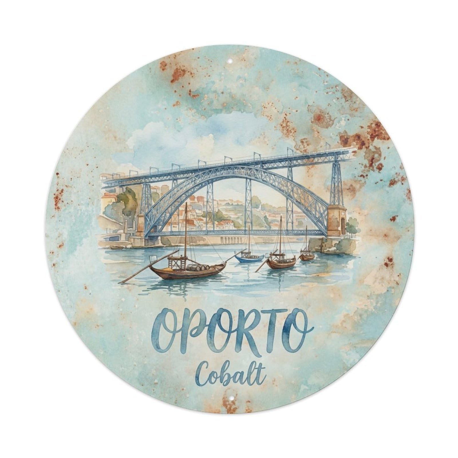 Vintage Travel Oporto Portugal Navy Metal Tin Sign