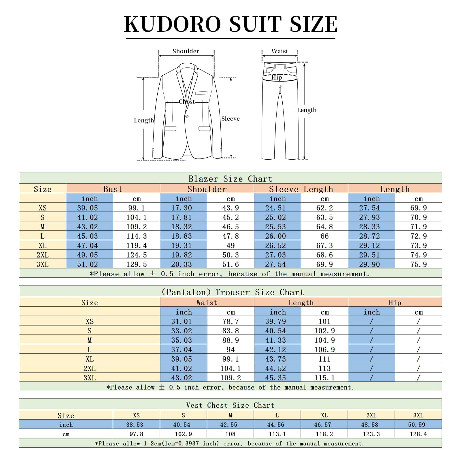 KUDORO Abito da Uomo 3 Pezzi Slim Fit Abiti da Sposa Abito Elegante Cerimonia Abito da Smoking Blazer Gilet Pantaloni