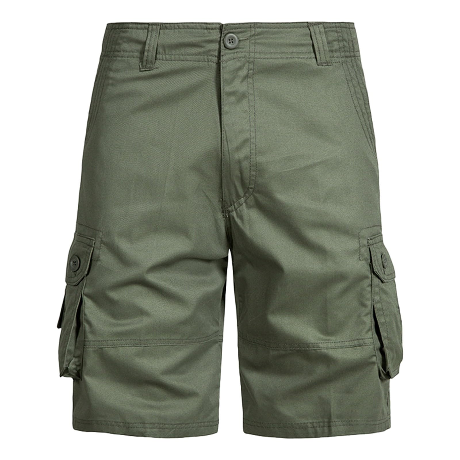 Army Green Work Shorts for Men Button Elastic Waist Tactical Cargo Shorts Multi Pockets Rip Stop Waterproof Fishing Hiking Shorts Lightweight Outdoor Work Army Shorts 2025 Summer Shorts Cotton Shorts