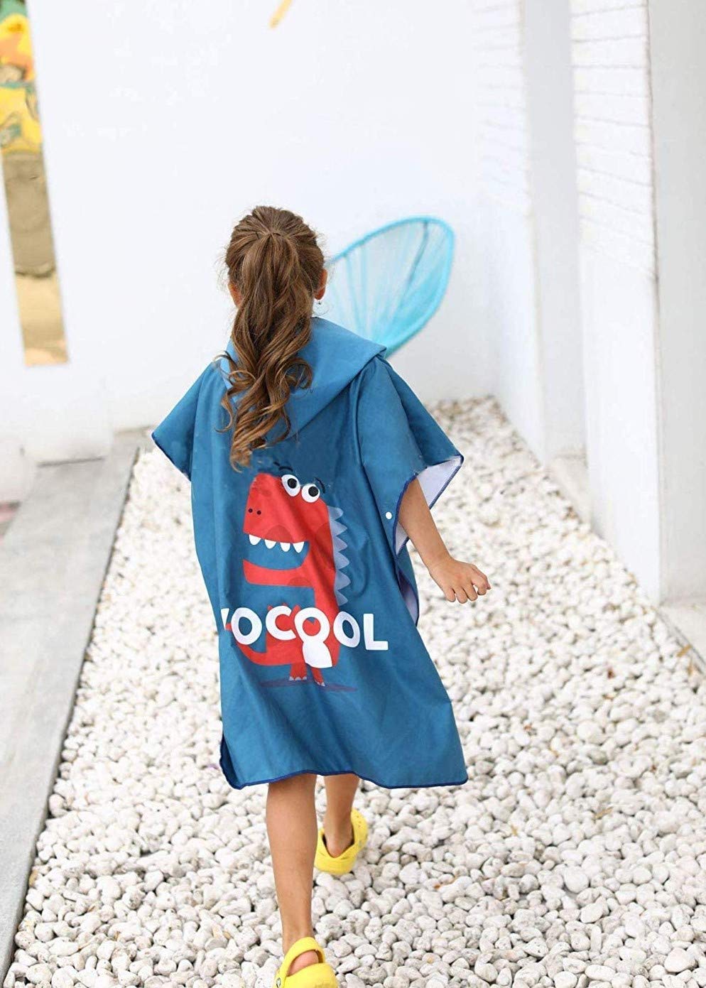 VOCOOL Hooded Poncho Microfiber Towel for 2-7 Years Old Children - Dinosaur, Blue - Dinosaur, 70 x 64 cm - Image 2