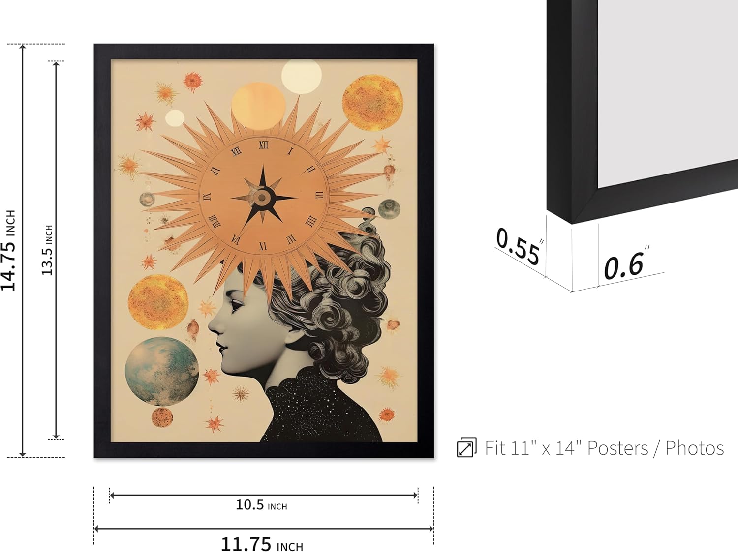 Poster Master Surreal Clock Print - Compass Poster - Trippy Art - Psychedelic Wall Design - Trendy Gift for Men & Women - Abstract Decor for Office, Living Room or Bedroom - 11x14 Black Framed