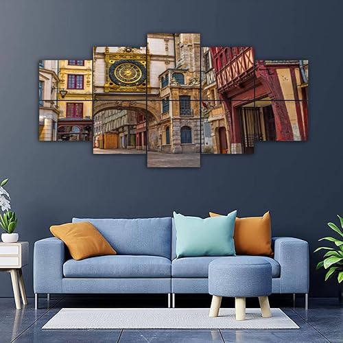 Miniatura 2 de Paneles de pared acústicos insonorizados Antiguos y acogedores famos callejeros grandes relojes Gros Horloge Normandía Francia Autoadhesivo Arte