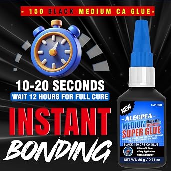 ALECPEA Black CA Glue 20g 150CPS Medium Super Glue for Wood & Leather