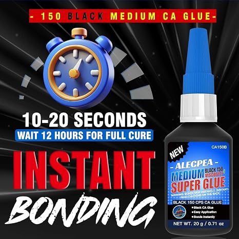 ALECPEA Black CA Glue 20g 150CPS Medium Super Glue for Wood & Leather