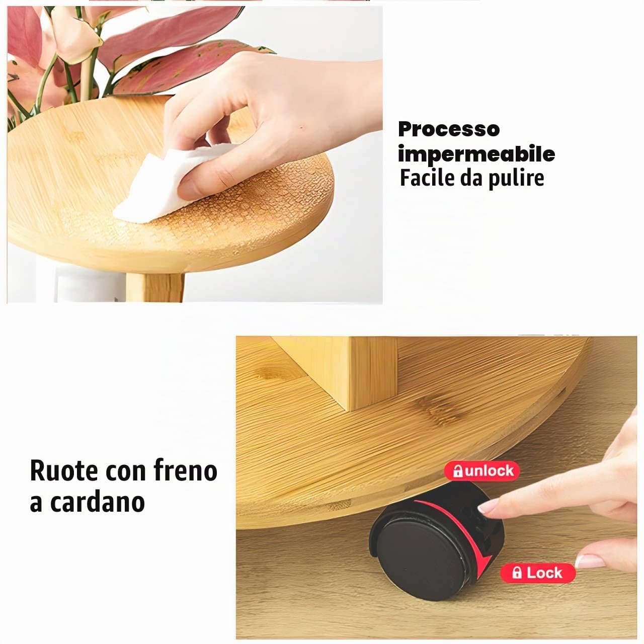 Porta Piante da Interno Esterno, Portavasi da Balcone In Bambu, 5 Livelli Scaffale Supporto Per Piante con Ruote, Fioriera da Esterno Salvaspazio 90cm, Porta Vasi Deco Per Giardino, Soggiorno