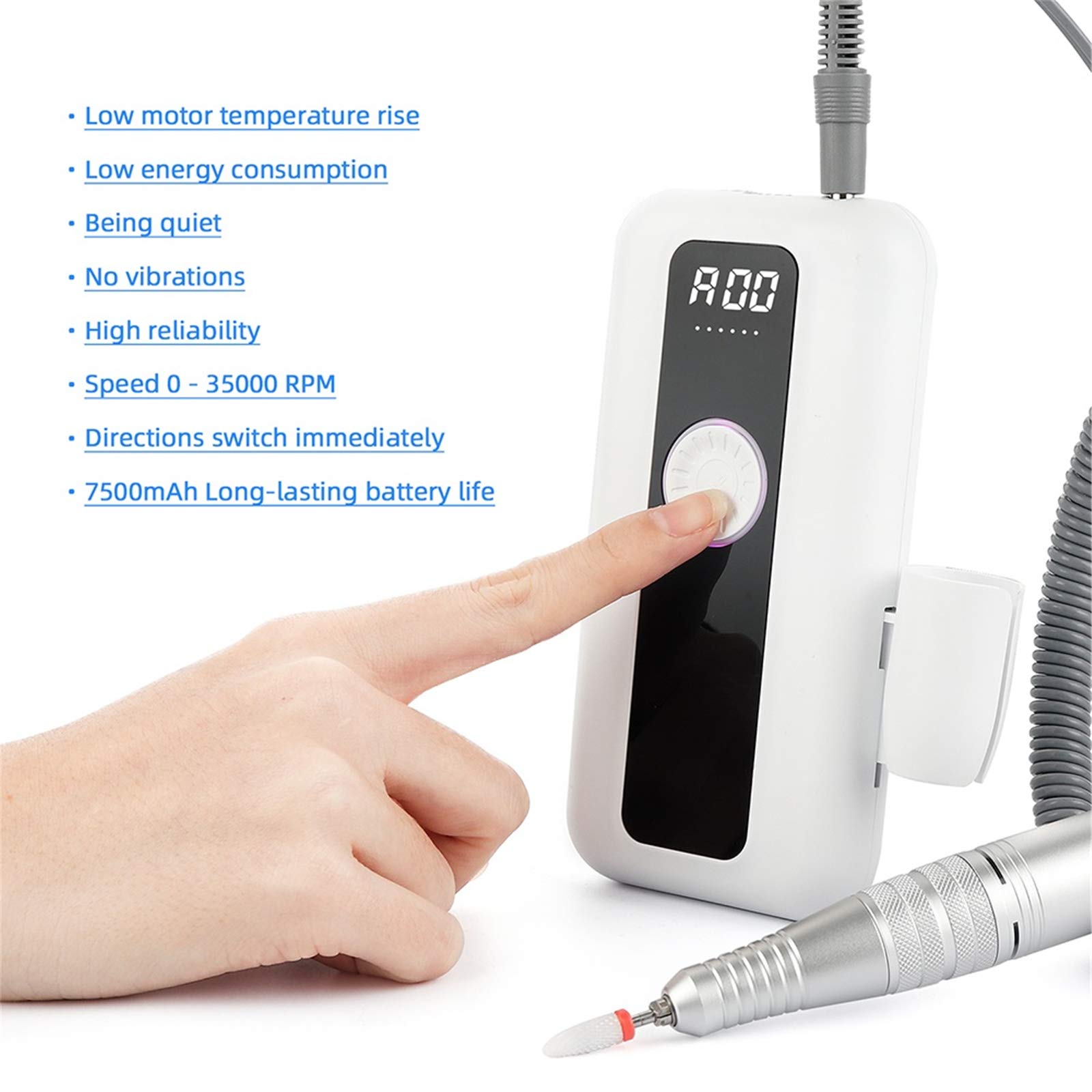 ZYC Trapano per Unghie Ricaricabile 35000RPM 7500mAh Trapano per Manicure Portatile per Trapano per Manicure Trapano per Unghie Professionale