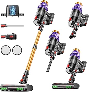 Cordless Vacuum Cleaner, 650W/55KPA/70 Mins Vacuum Cleaners for Home with Self-Standing, Anti-Tangle Vacuum Cordless, Smart Display and 1.8L Cup Cordless Stick Vacuum Cleaner for Pet Hair/Carpets