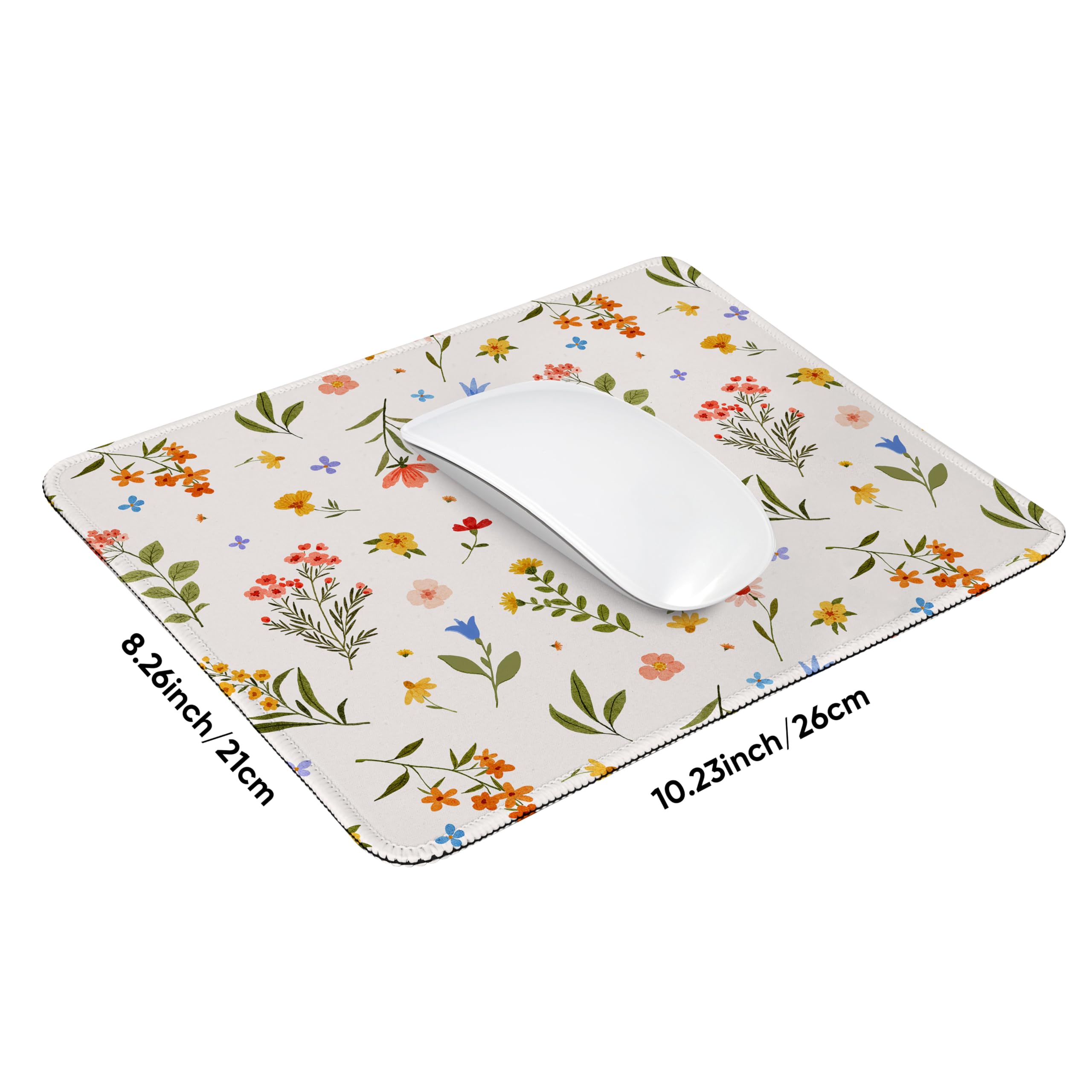 Premium-Mauspad mit genähten Kanten, 25,9 x 21,1 cm, glatte, waschbare Matte mit rutschfester Unterseite, personalisierbar, niedliche Mauspads für Laptop, Computer, Büro, Zuhause (buntes Blumenmuster)