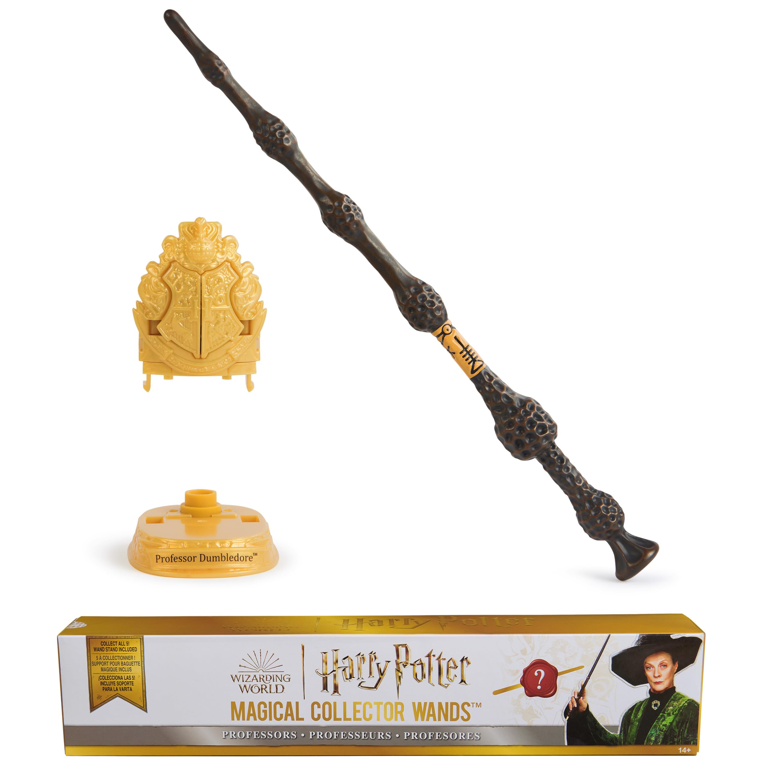 Wizarding World Harry Potter, bacchetta a sorpresa Magical Collector Wands con base da esposizione di Hogwarts, serie Professori (i modelli variano)