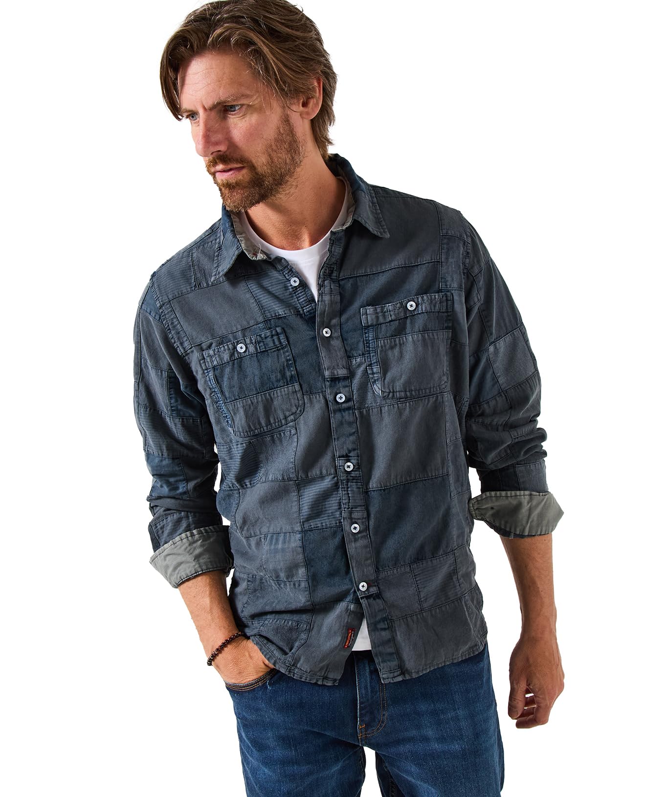 Joe Browns Men's Classic Collar Long Sleeve Patch Shirt, Washed Black, XL