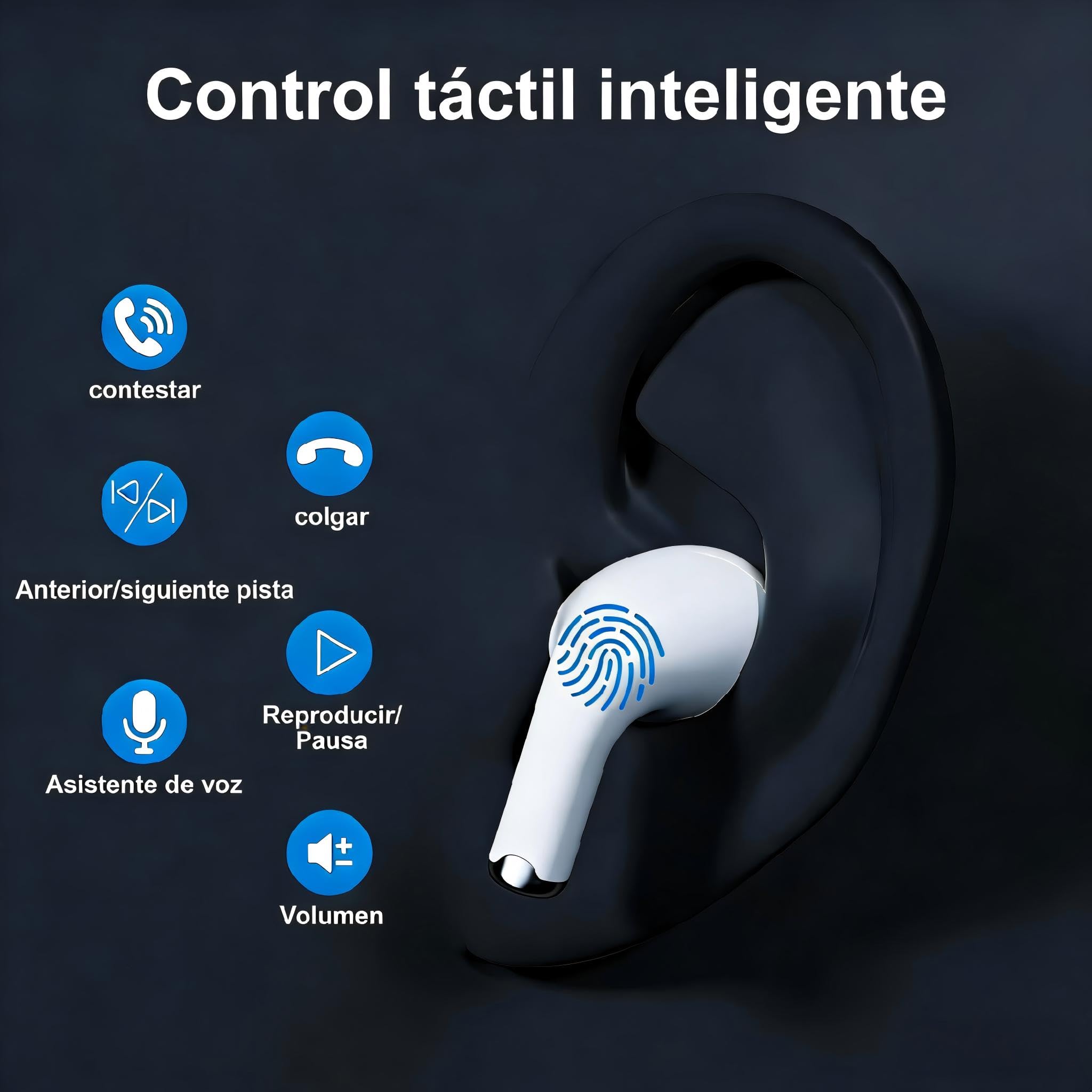 Auriculares Inalámbricos,In Ear Auriculares Bluetooth 5.4 con Cancelacion Ruido HD Mic, 48H HiFi Estéreo Cascos, Control Táctil, IPX8 Impermeable Deportes Audifonos Inalambricos para iPhone Androide — view 2