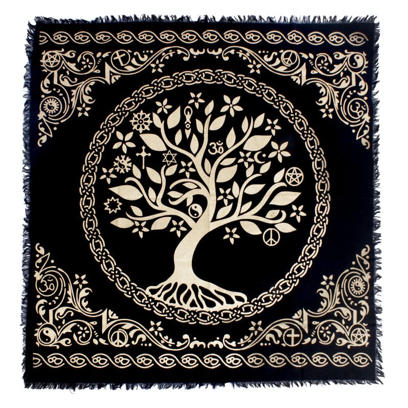 OCTAZI Altar Table Cloth Tarot Cards Bandana Tablecloth Wiccan Altar Tools Napkins Witchcraft Supplies Square Witch Pagan Spiritual Celestial Deck Witchy Spell Cotton Sacred Alter Cloth With Fringes