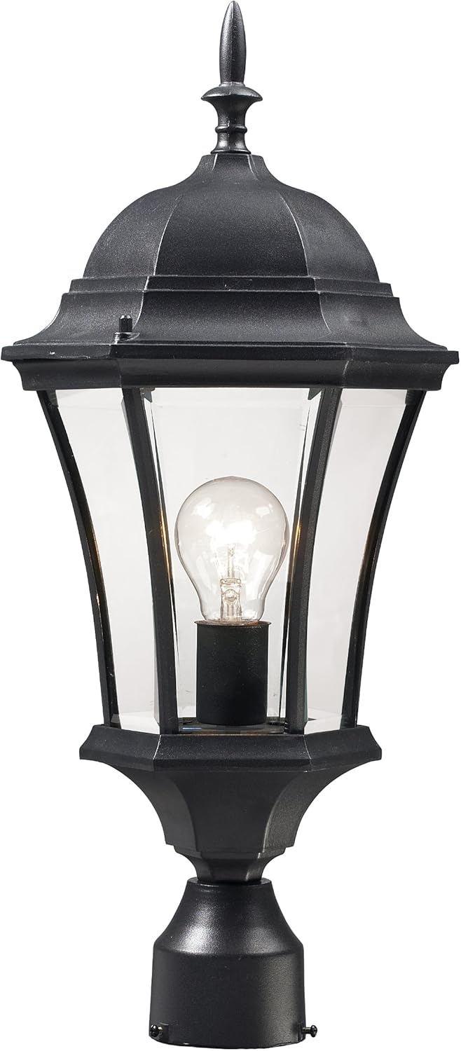 Z-Lite 522PHM-BK Wakefield Outdoor Post Light with Aluminum Frame, Black Finish and Clear Beveled Shade of Glass Material