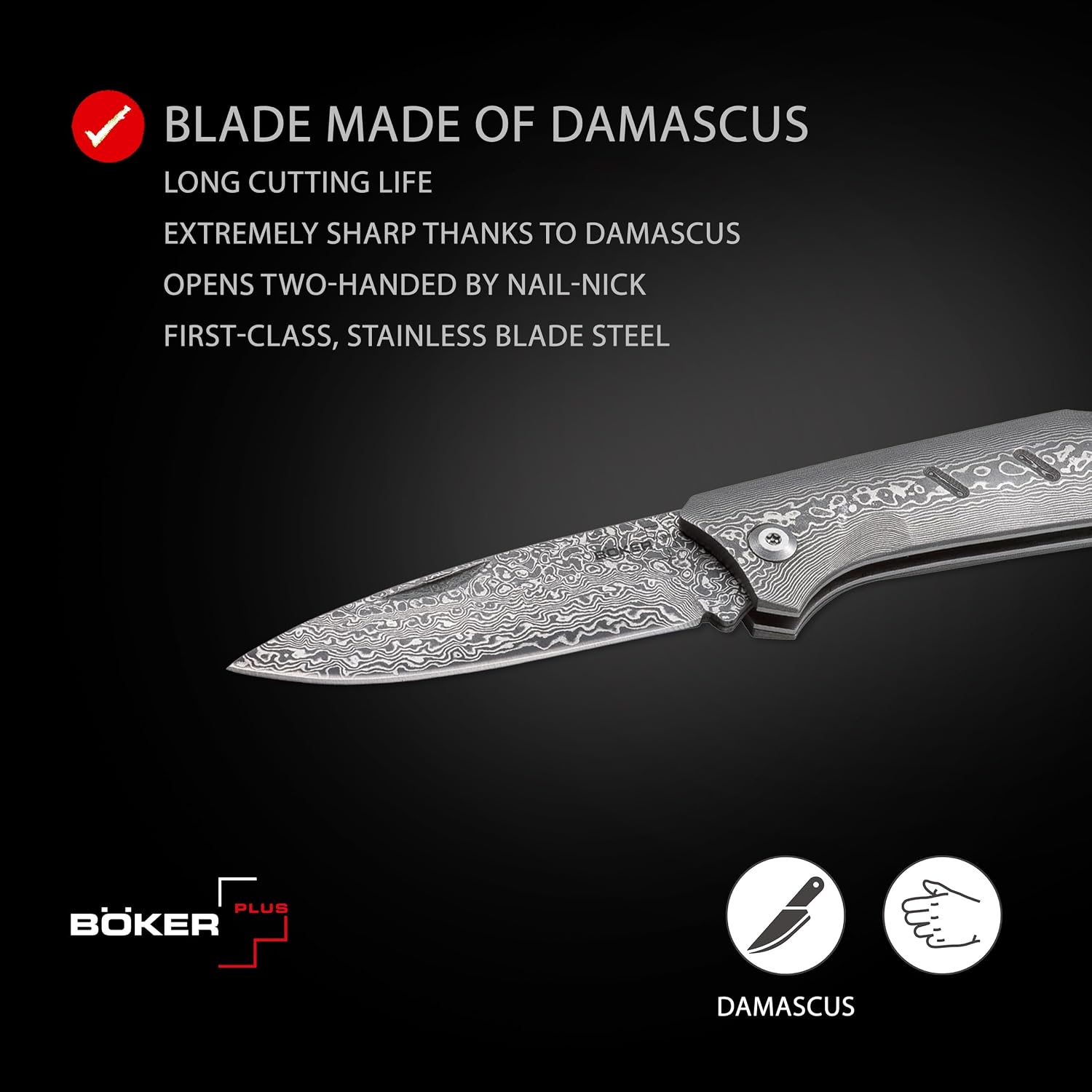 BOKER Plus 01BO511DAM Dominator Pocket Knife, Damascus
