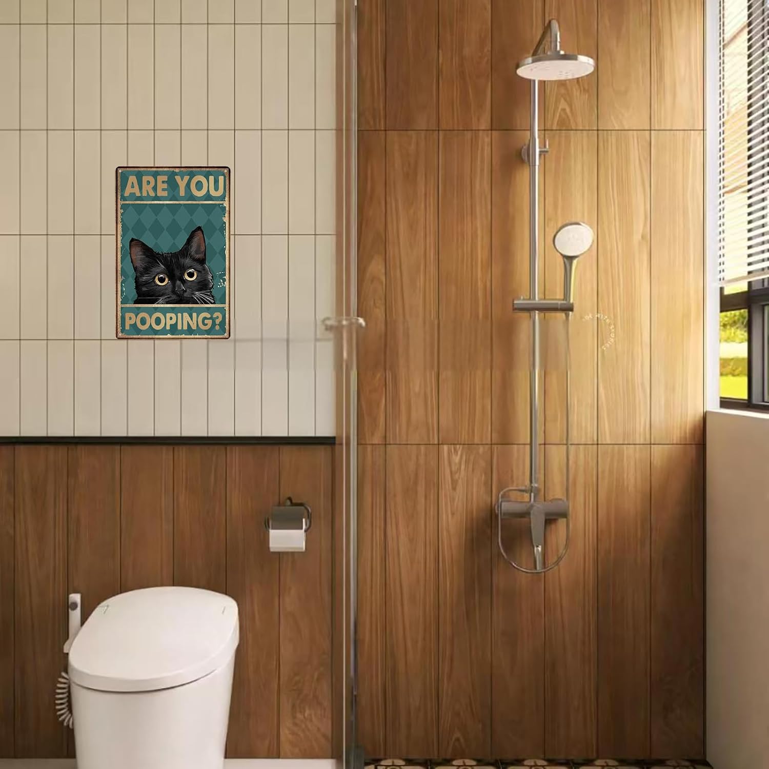 Funny Black Cat Bathroom Sign 8x12 Metal Wall Decor – “Are You Pooping?” Retro Cat Lover Gift, Toilet Door or Powder Room Wall Art - Image 5